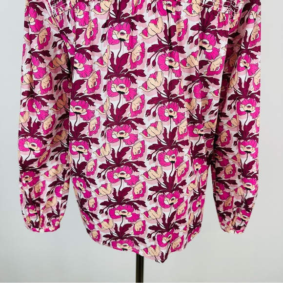 J. Crew Made with Liberty Fabric Pink Floral Smocked Woven Top Size XS - Picture 12 of 13